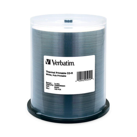 Verbatim America, LLC Verbatim - 100 x CD-R (80min) 52x - white - thermal transfer printable surface, printable inner hub - spindle