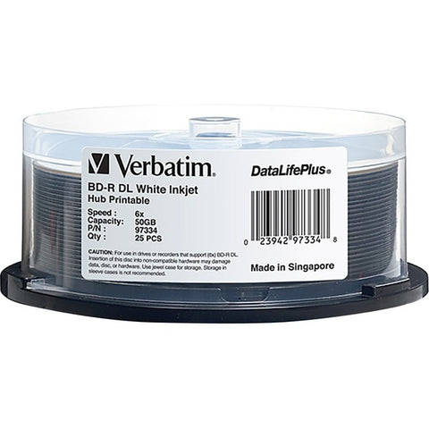 Verbatim America, LLC Verbatim DataLifePlus - 25 x BD-R DL - 50 GB 6x - white - ink jet printable surface - spindle