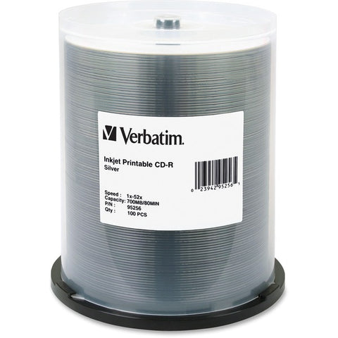 Verbatim America, LLC Verbatim - 100 x CD-R - 700 MB (80min) 52x - silver - ink jet printable surface - spindle